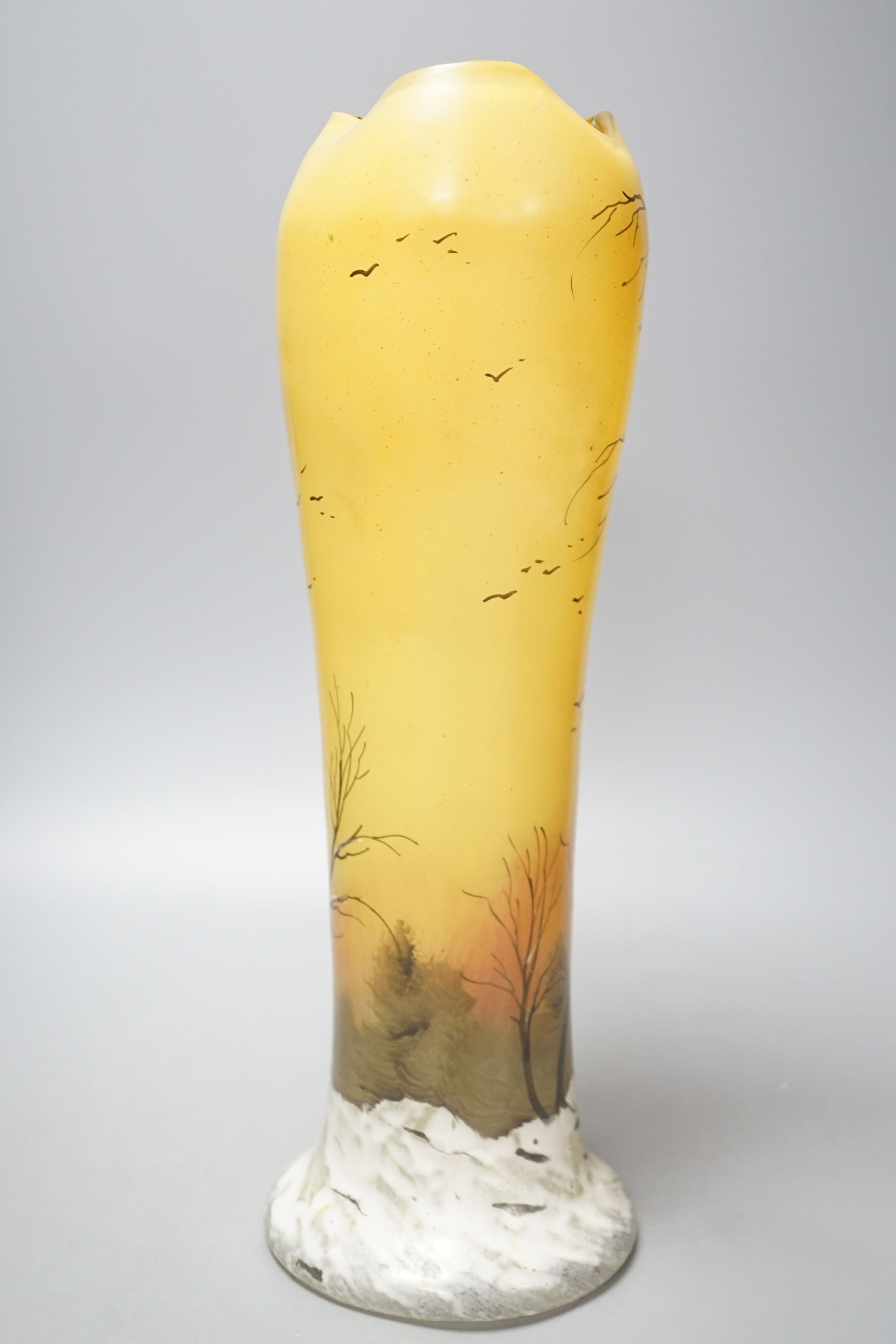 A large early 20th century Legras ‘winter landscape’ enamelled glass vase - 40cm tall